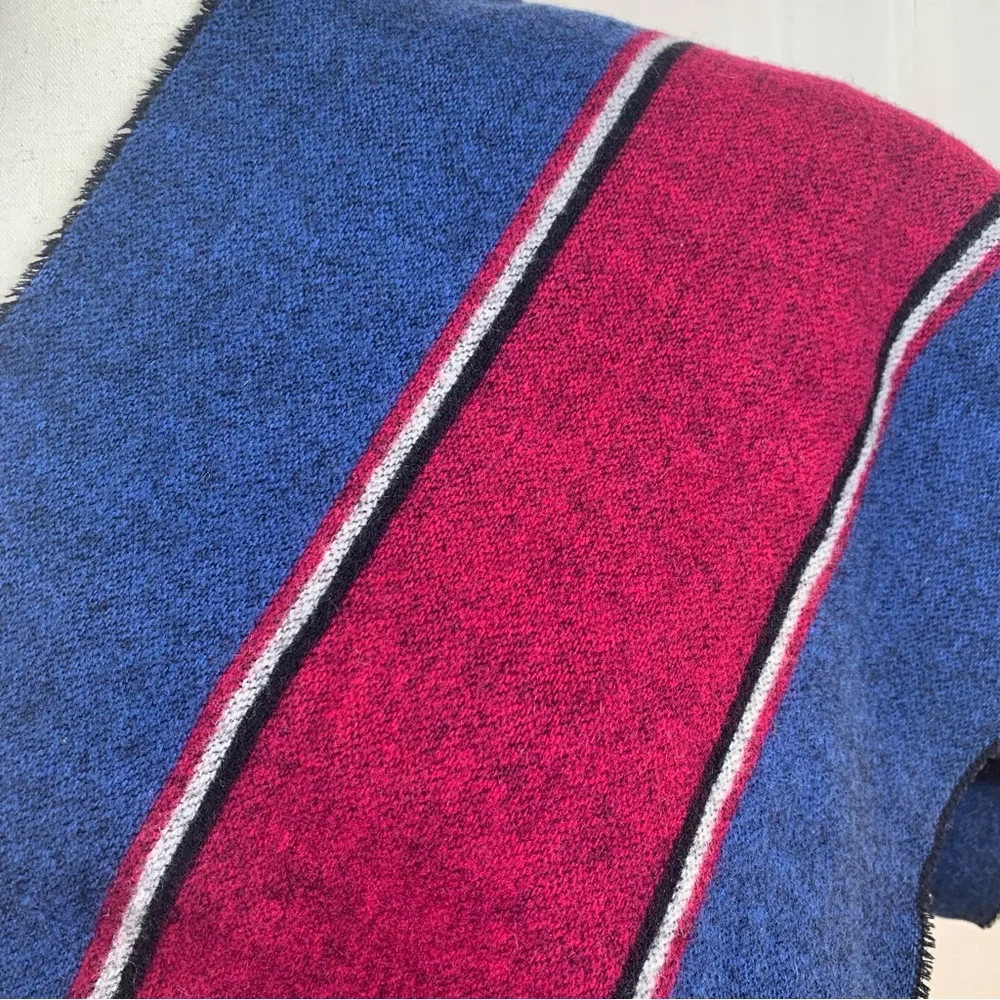 United Colors of Benetton 100% Wool Striped Scarf Navy‎ Red Black Beige